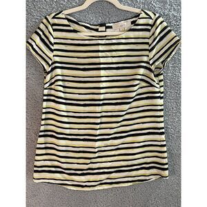 LOFT Womens Yellow & Black Striped Blouse Short Sleeve Size Small